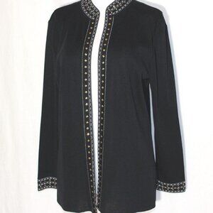 NEW Ming Wang Embellished Cardigan Sweater Black w Silver Gold Gorgeous Medium